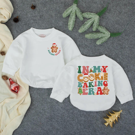 Vintage Cookie Baking Queen & In My Cookie Baking Era Baby Romper Festive Holiday Newborn Outfit First Christmas Gift Soft Cotton Cozy