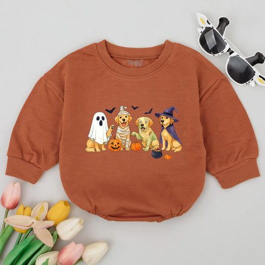 Funny Golden Retriever Ghost Dogs Halloween Toddler Sweatshirt Kids Shirt Baby Bodysuit Romper Outfit Spooky Whimsical Cute Costume