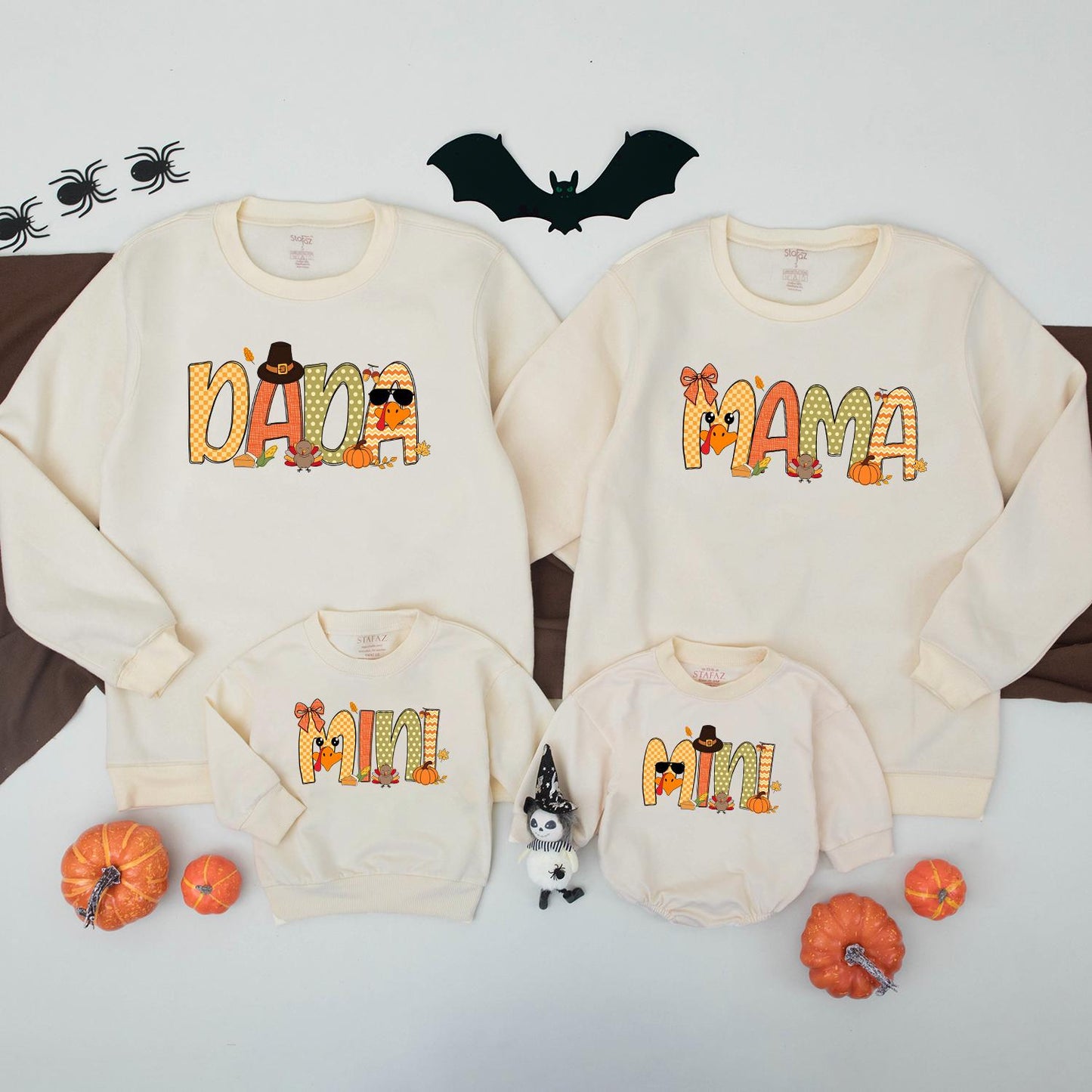 Matching Family Thanksgiving Sweatshirts: Mama, Mini, Dada, Lucas! Cute Turkey, Pumpkin Fall Outfits for Mommy and Me, Festive Holiday Shirts, Orange Plaid Designs (138)