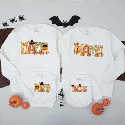 Matching Family Thanksgiving Sweatshirts: Mama, Mini, Dada, Lucas! Cute Turkey, Pumpkin Fall Outfits for Mommy and Me, Festive Holiday Shirts, Orange Plaid Designs (138)