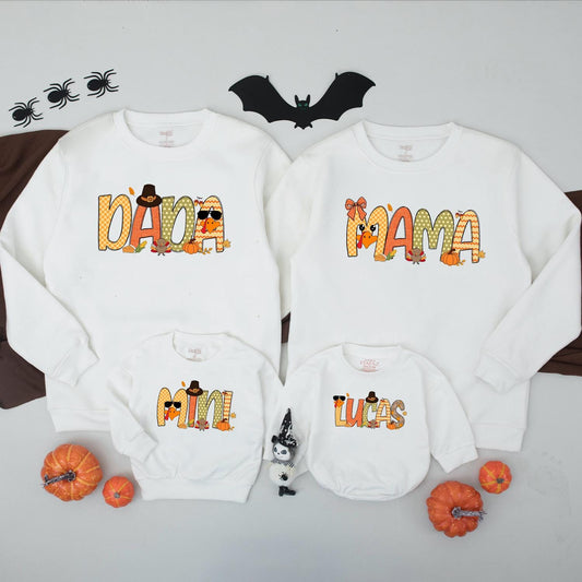 Matching Family Thanksgiving Sweatshirts: Mama, Mini, Dada, Lucas! Cute Turkey, Pumpkin Fall Outfits for Mommy and Me, Festive Holiday Shirts, Orange Plaid Designs (138)