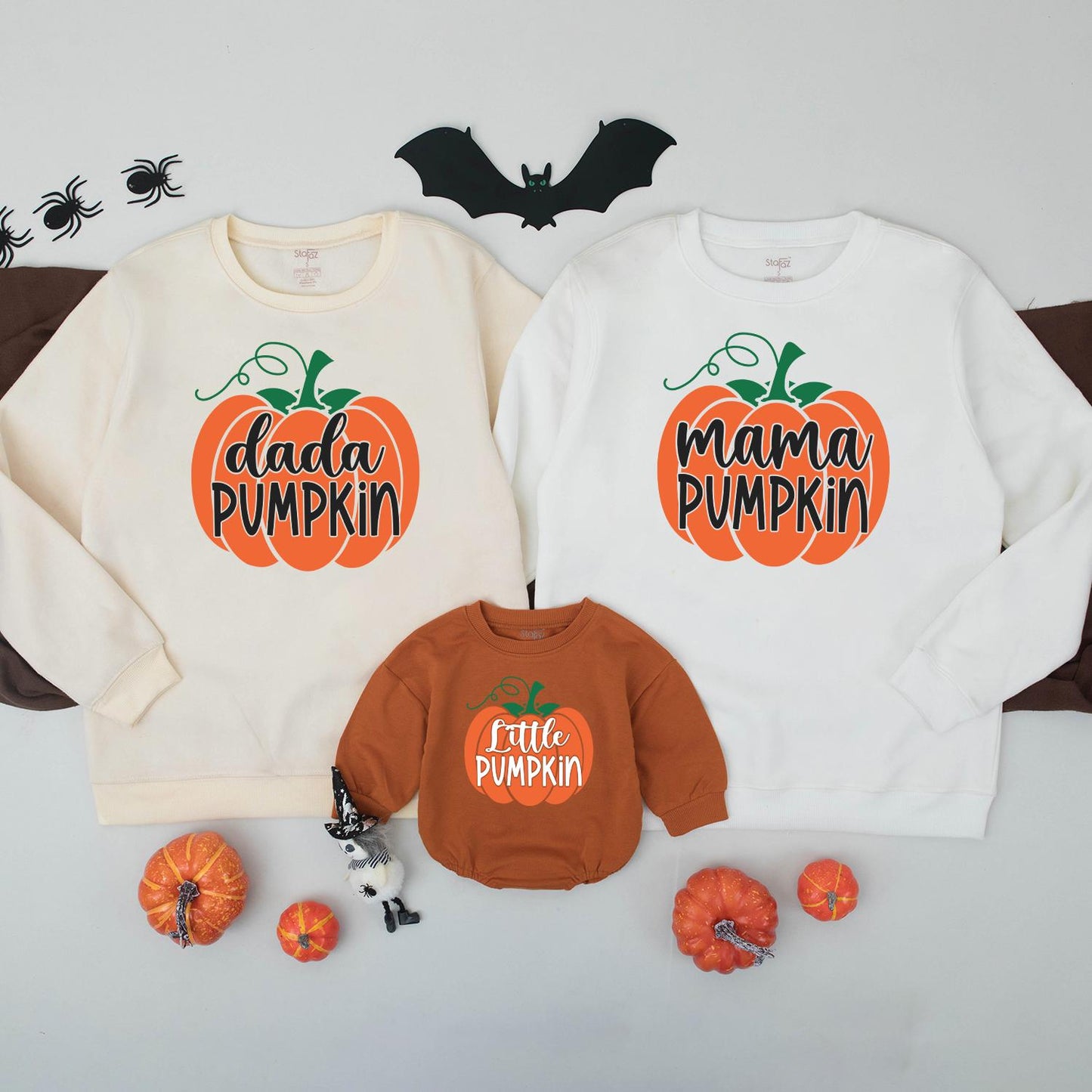 Matching Family Pumpkin Sweatshirts Dada Mama Little Pumpkin Graphic Fall Thanksgiving Outfit Orange Green Black Playful Seasonal Shirts