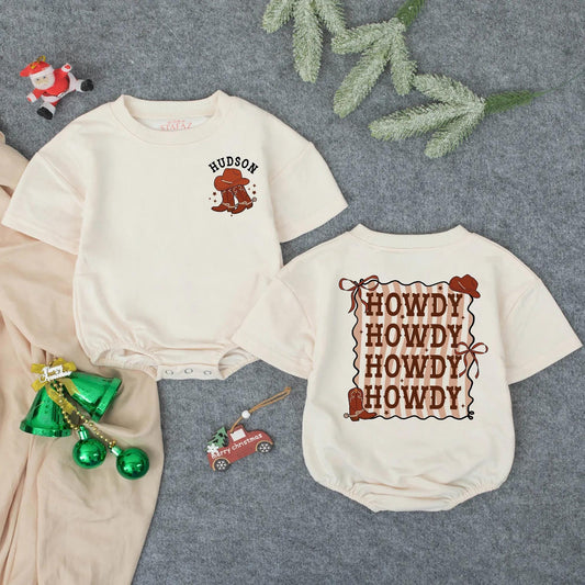 Personalized Cowgirl Romper Baby Girl Western Outfit, Howdy Design with Boots & Hat, Coming Home Gift, Rodeo Baby Clothes Toddler Infant