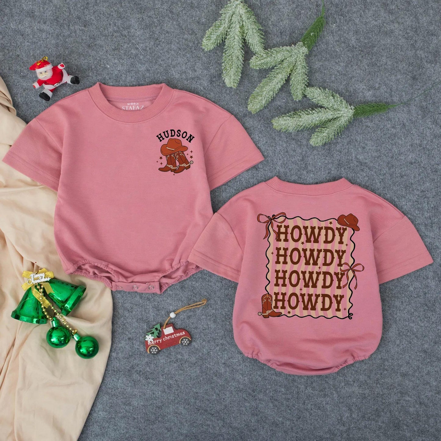 Personalized Cowgirl Romper Baby Girl Western Outfit, Howdy Design with Boots & Hat, Coming Home Gift, Rodeo Baby Clothes Toddler Infant