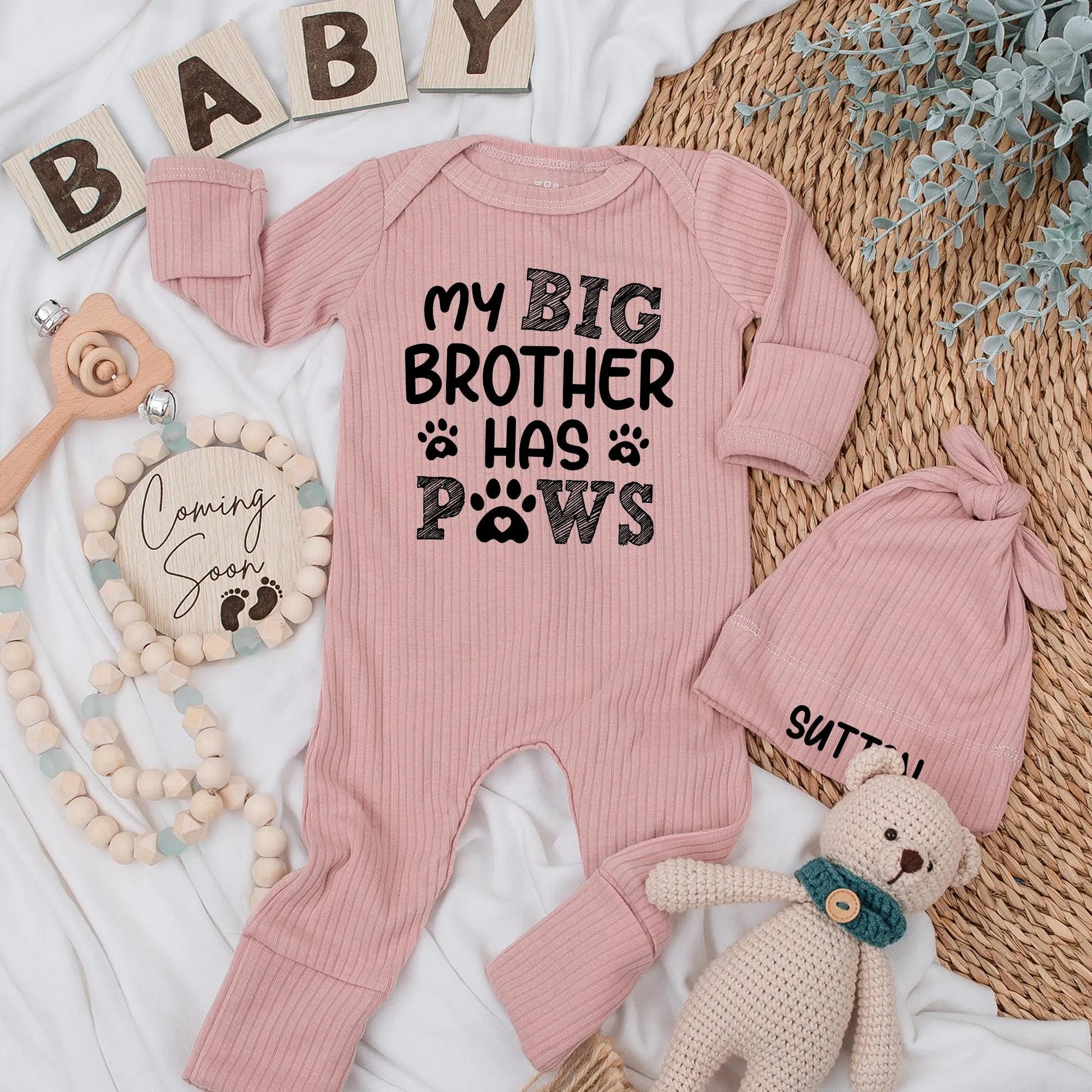 My Big Brother Has Paws Baby Bodysuit Funny Dog Newborn Outfit Pet Lover Baby Shower Gift Sibling Clothes Coming Home Boy Girl Paw Print Gift