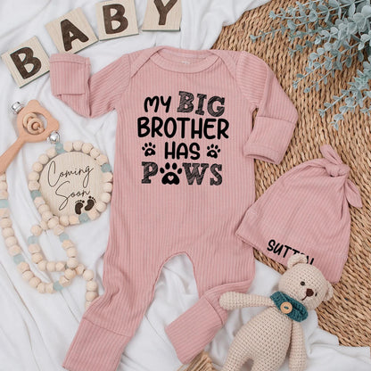 My Big Brother Has Paws Baby Bodysuit Funny Dog Newborn Outfit Pet Lover Baby Shower Gift Sibling Clothes Coming Home Boy Girl Paw Print Gift
