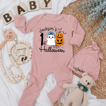 Jackson's 1st Halloween Baby Bodysuit with Ghost Pumpkin Design for Newborn Boys Cute Spooky Season Outfit Gift