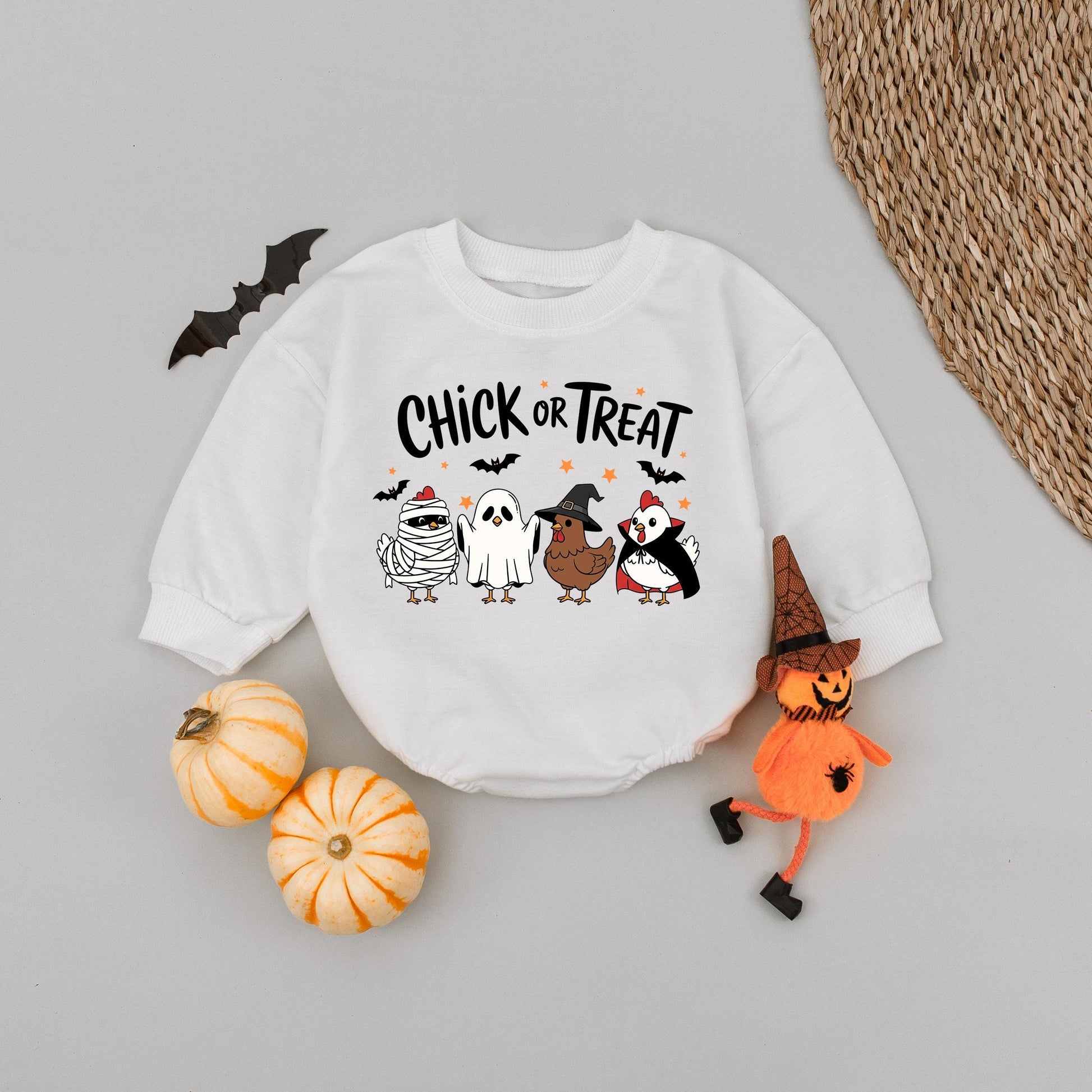 Chick or Treat Halloween Baby Romper Cute Spooky Chicken Ghost Witch Vampire Outfits First Halloween Fall Baby Shower Gift