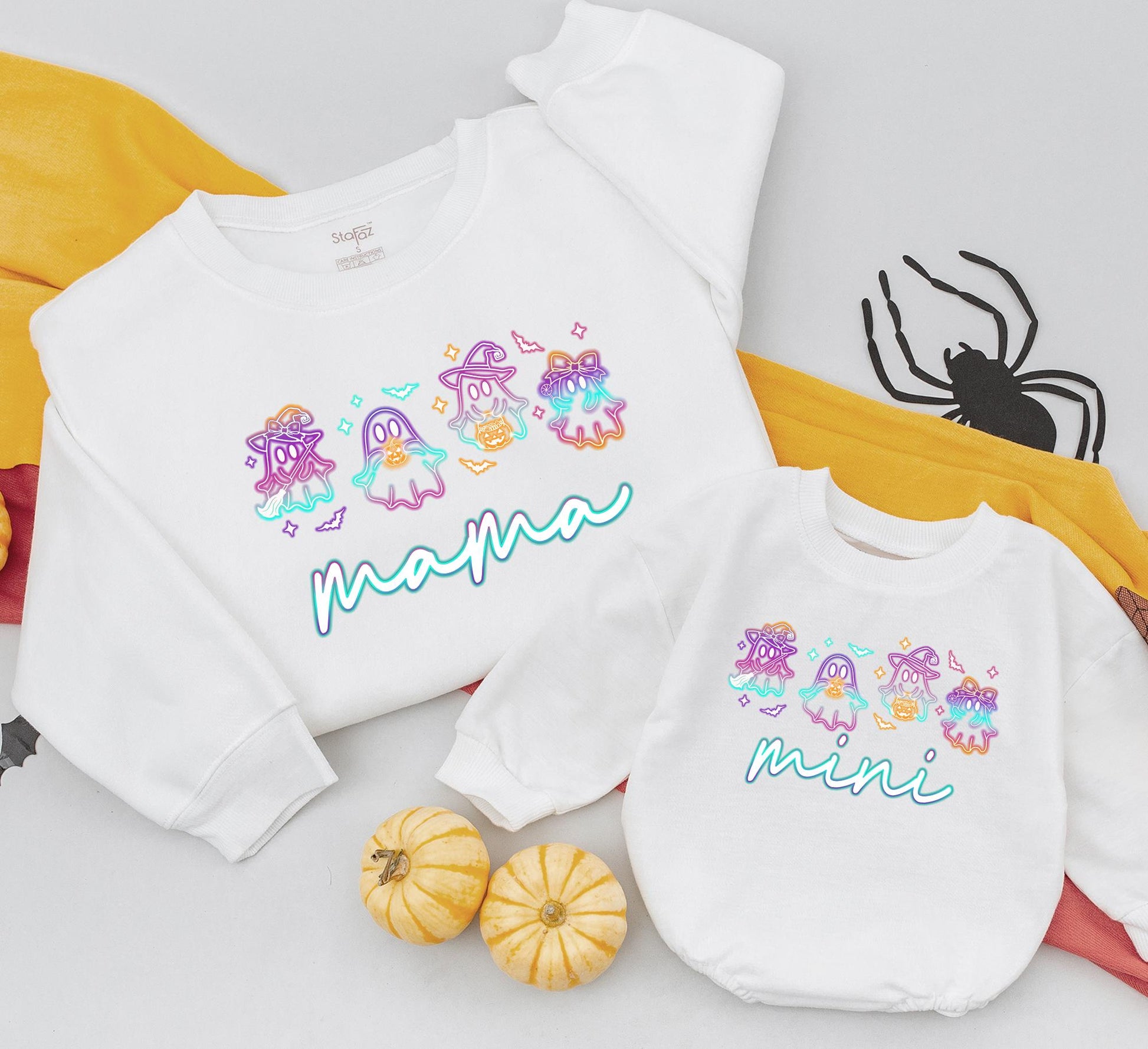 Halloween Neon Ghost Mama Mini Sweatshirt Cute Spooky Mama & Mini Outfit Playful Ghost Design Mama Mini Halloween Party
