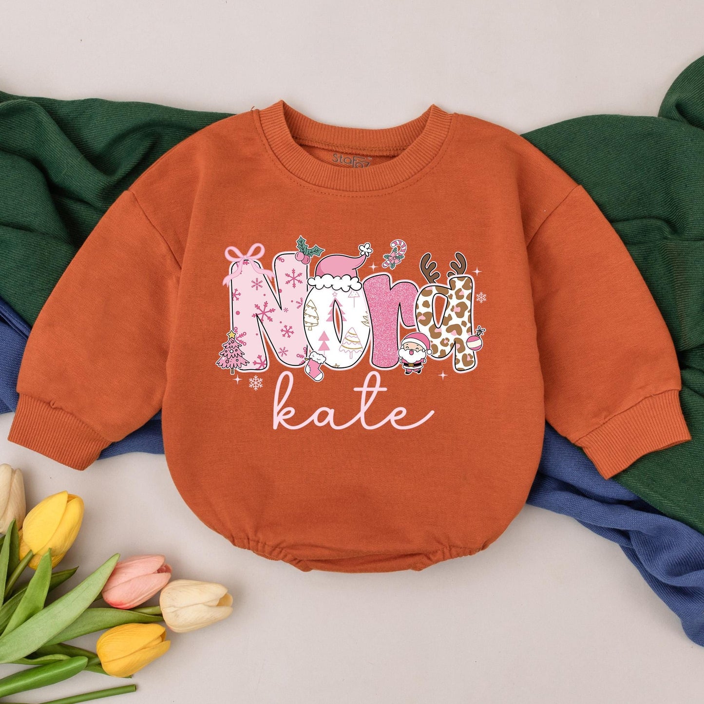 Nora Kate Pink Christmas Romper Cute Baby Girl Festive Design with Snowflakes Candy Canes First Christmas Gift Infant Outfit