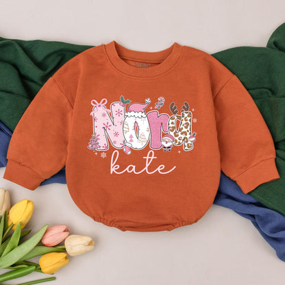 Nora Kate Pink Christmas Romper Cute Baby Girl Festive Design with Snowflakes Candy Canes First Christmas Gift Infant Outfit