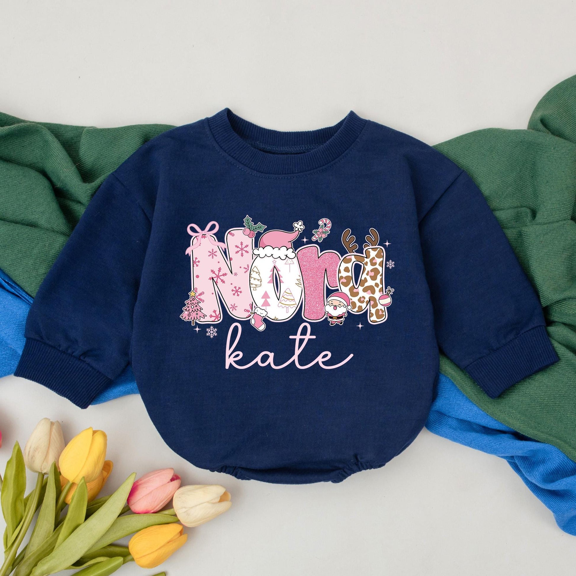 Nora Kate Pink Christmas Romper Cute Baby Girl Festive Design with Snowflakes Candy Canes First Christmas Gift Infant Outfit