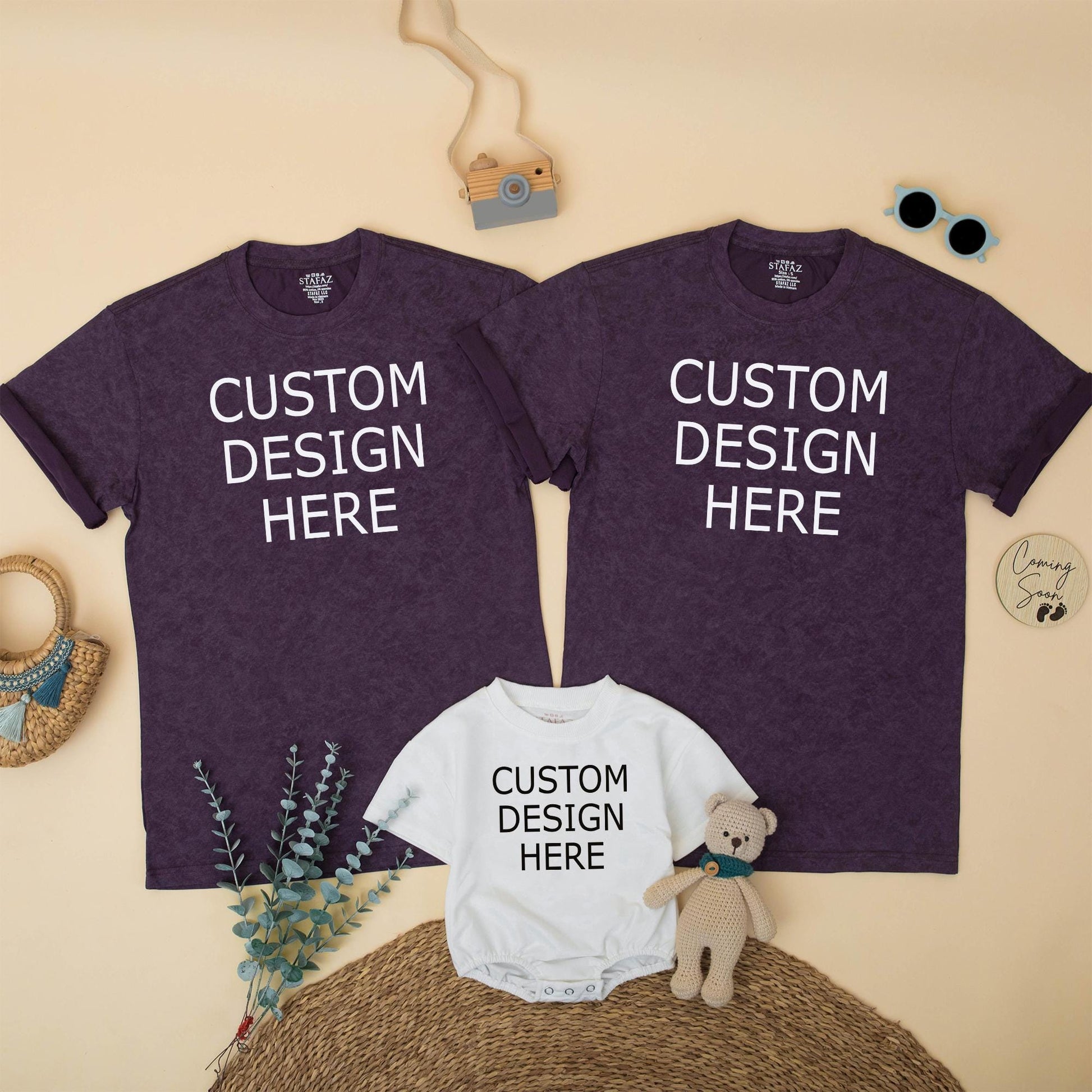 Custom Family Matching Shirts Minimalist Black Text Design for Mom Dad Sister Brother Baby Your Design Here Gift Idea