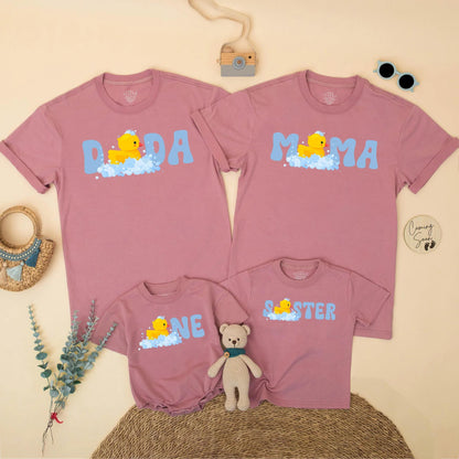 One Lucky Duck Family Birthday Shirts, Cute Ducky 1st Birthday Boy or Girl Outfit, Matching Mama Dada Sister One Year Old Party, Soft Cotton 