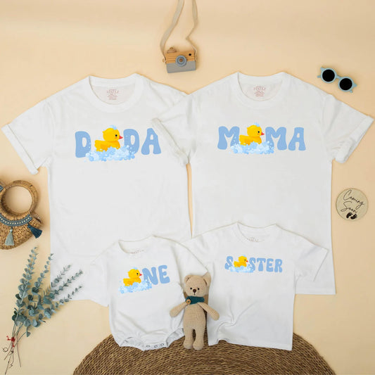 One Lucky Duck Family Birthday Shirts, Cute Ducky 1st Birthday Boy or Girl Outfit, Matching Mama Dada Sister One Year Old Party, Soft Cotton 
