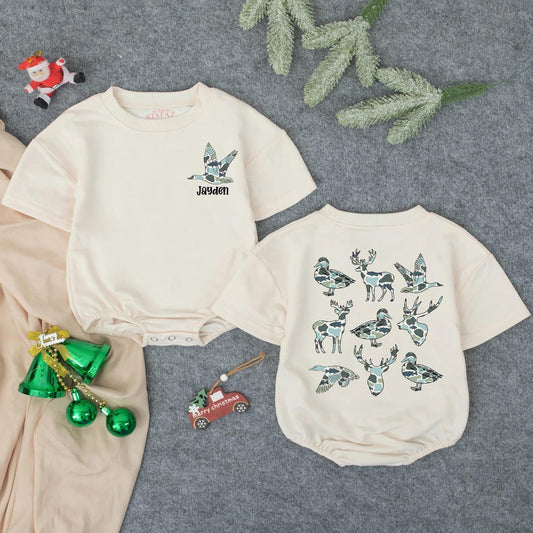 Personalized Duck & Deer Camo Baby Romper | Boy's Hunting Outfit with Jayden Name | Custom Deer Hunting Baby Gift