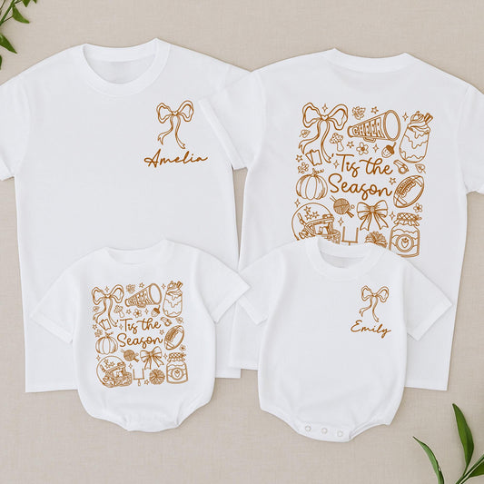 Tis the Season Football Romper & Tee Set for Baby & Toddler Fall Game Day Fun Bow & Pumpkin Design in Tan/Brown Whimsical Autumn Outfit 138