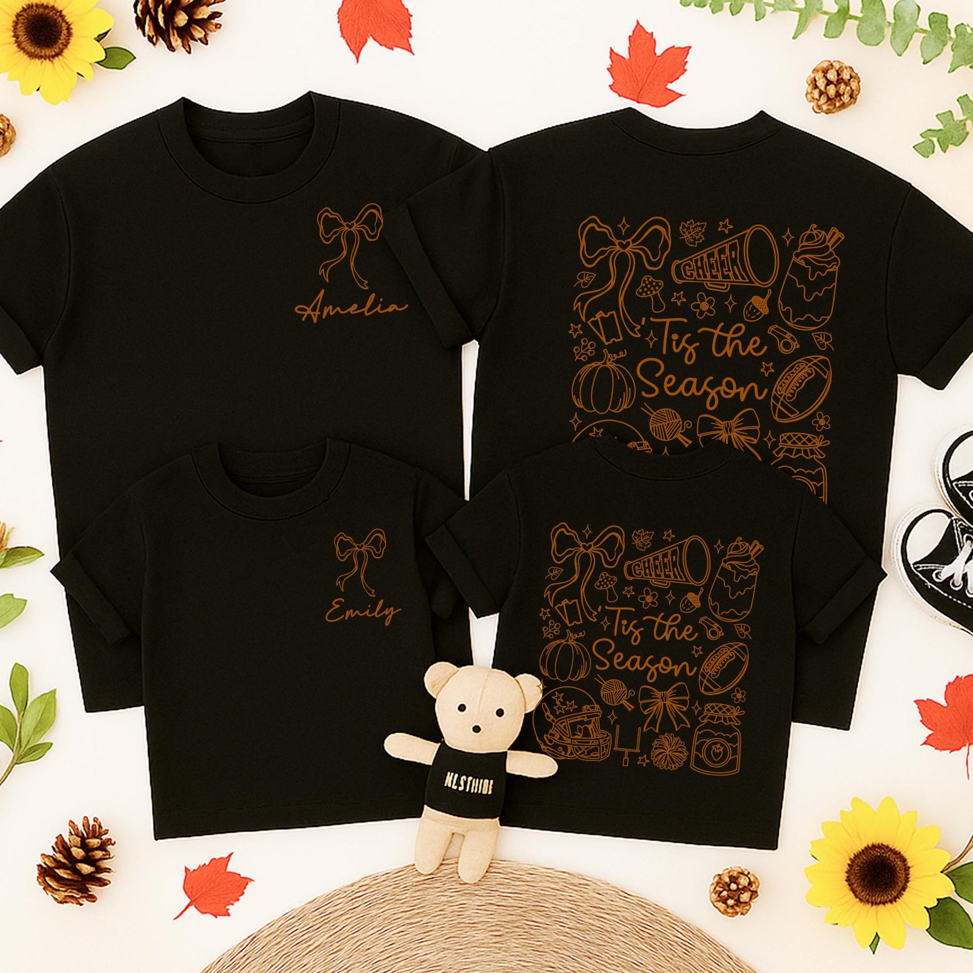 Tis the Season Football Romper & Tee Set for Baby & Toddler Fall Game Day Fun Bow & Pumpkin Design in Tan/Brown Whimsical Autumn Outfit 138