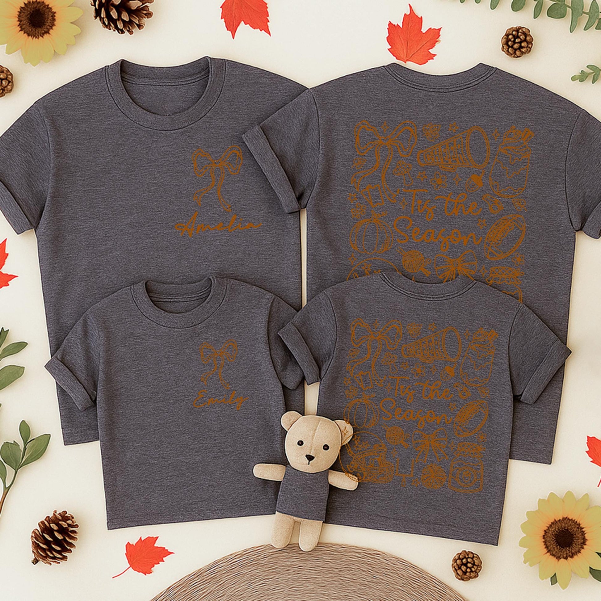 Tis the Season Football Romper & Tee Set for Baby & Toddler Fall Game Day Fun Bow & Pumpkin Design in Tan/Brown Whimsical Autumn Outfit 138