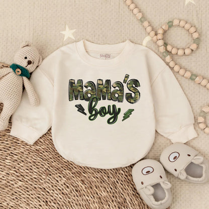 Mama's Boy Bubble Romper Camo Script Green Lightning Bolts Southern Baby Boy Coming Home Outfit New Mom Gift