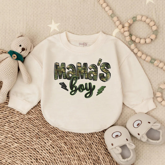Mama's Boy Bubble Romper Camo Script Green Lightning Bolts Southern Baby Boy Coming Home Outfit New Mom Gift