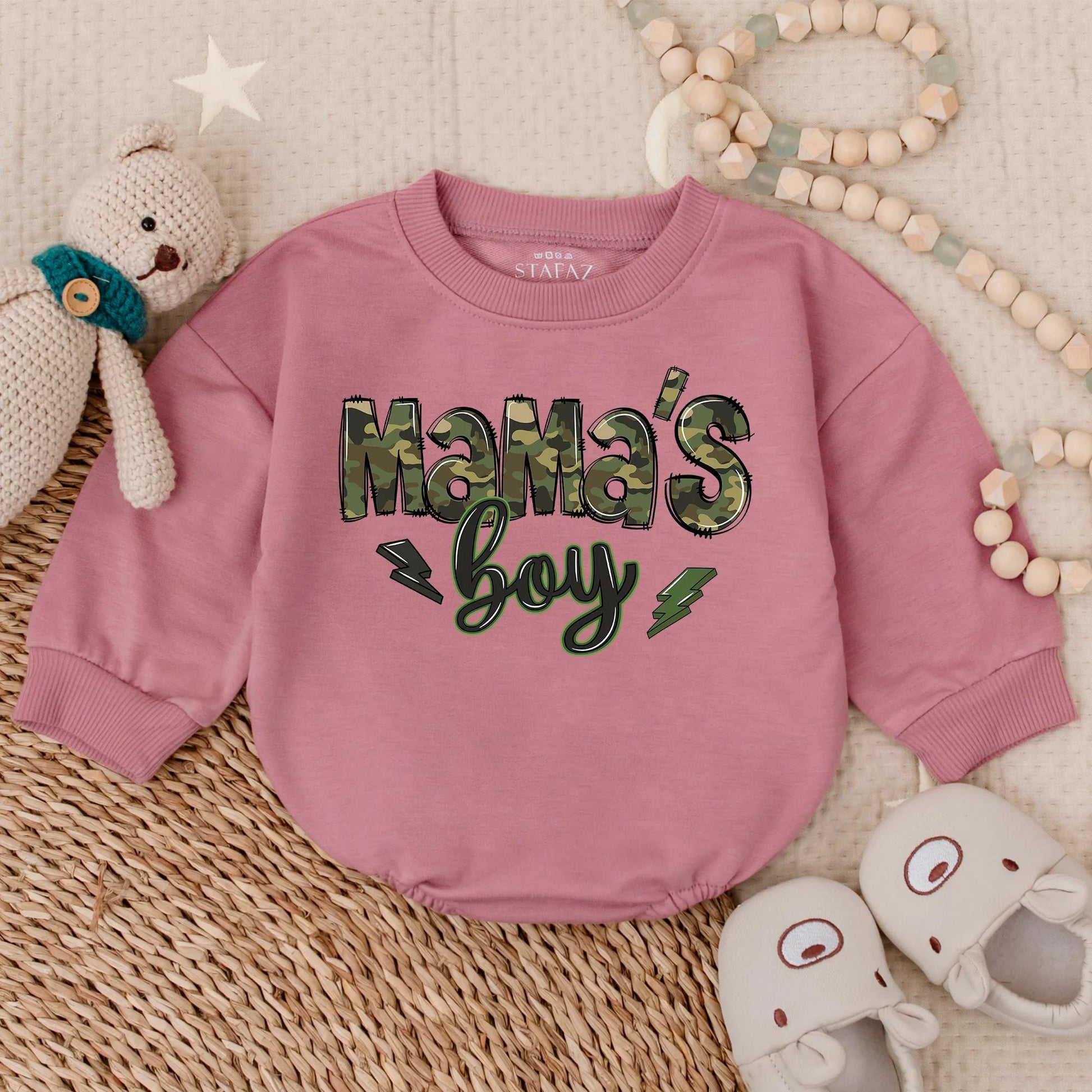 Mama's Boy Bubble Romper Camo Script Green Lightning Bolts Southern Baby Boy Coming Home Outfit New Mom Gift