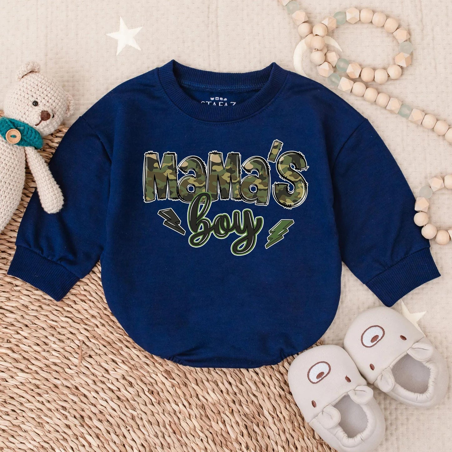 Mama's Boy Bubble Romper Camo Script Green Lightning Bolts Southern Baby Boy Coming Home Outfit New Mom Gift