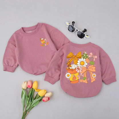 First Thanksgiving Baby Romper Personalized Pumpkin Outfit, Bows & Daisies Autumn Bodysuit, Newborn Fall Outfit, Colorful Baby Shower Gift 139