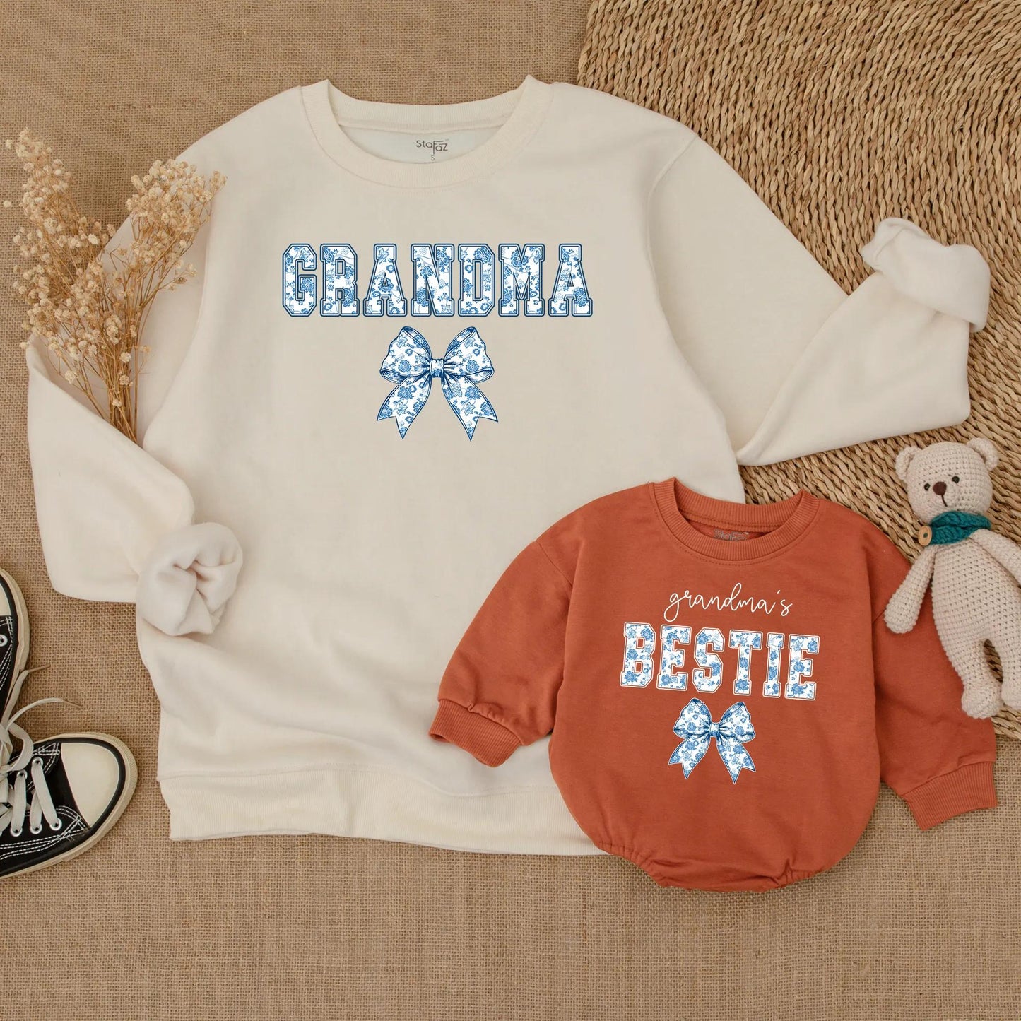 Sweet Blue Floral Grandma & Grandma's Bestie Matching Sweatshirts Cozy Gift for Her