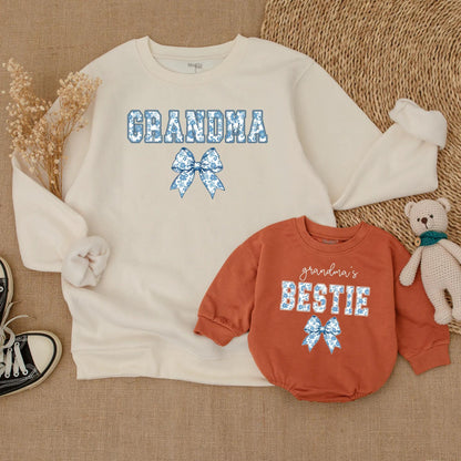 Sweet Blue Floral Grandma & Grandma's Bestie Matching Sweatshirts Cozy Gift for Her