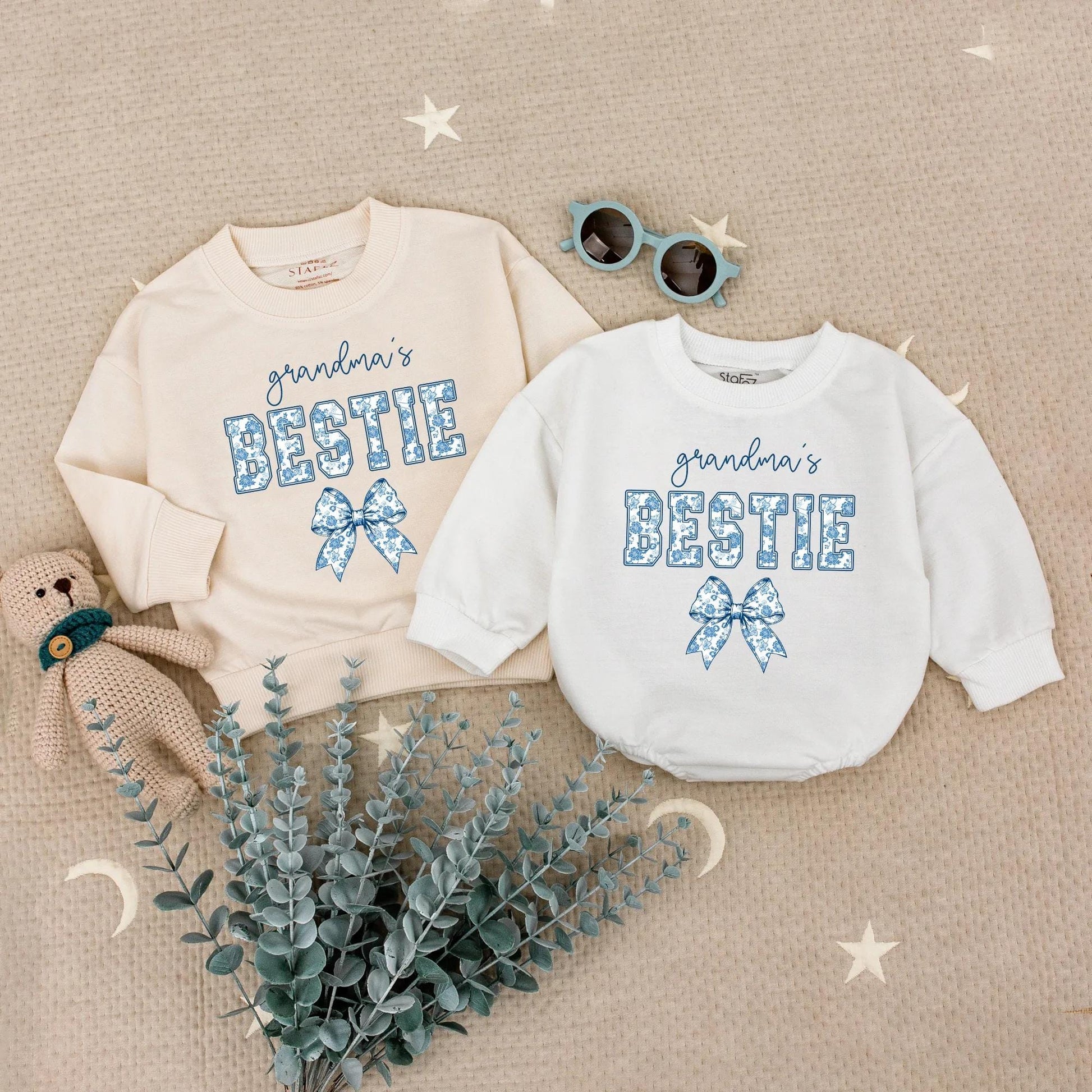 Sweet Blue Floral Grandma & Grandma's Bestie Matching Sweatshirts Cozy Gift for Her