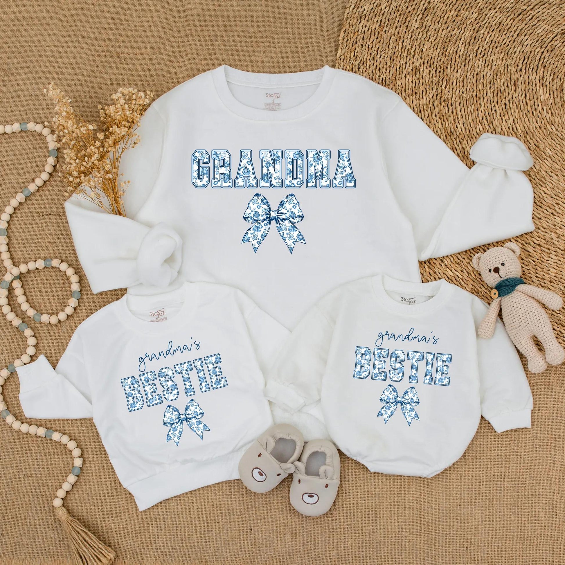 Sweet Blue Floral Grandma & Grandma's Bestie Matching Sweatshirts Cozy Gift for Her