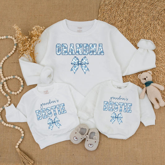 Sweet Blue Floral Grandma & Grandma's Bestie Matching Sweatshirts Cozy Gift for Her