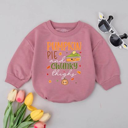 Pumpkin Pie & Chunky Thighs Baby Romper, Funny Thanksgiving Outfit, Cute Fall Infant Bodysuit, Girl Clothes Gift, Smiling Pumpkin Pie Thanksgiving 139