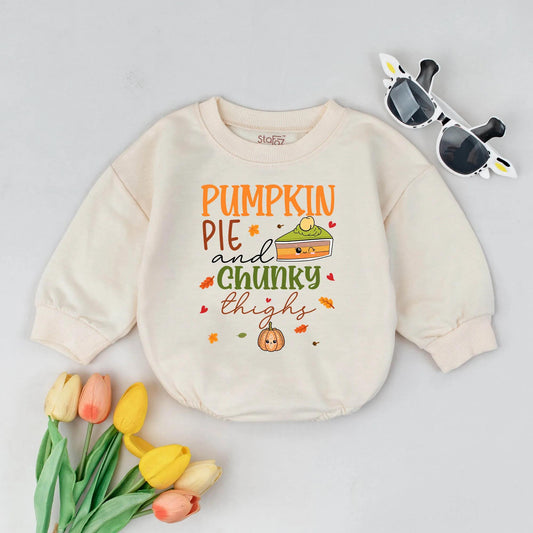 Pumpkin Pie & Chunky Thighs Baby Romper, Funny Thanksgiving Outfit, Cute Fall Infant Bodysuit, Girl Clothes Gift, Smiling Pumpkin Pie Thanksgiving 139