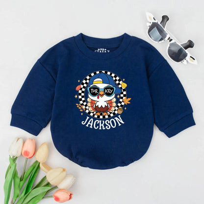 Amelia's First Thanksgiving Outfit! Funny Turkey Bodysuit with Sunglasses & Bow Personalized Fall Baby Romper Newborn Thanksgiving Gift Clothes 136