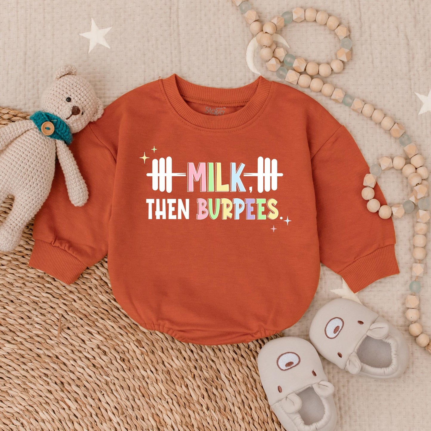 Milk Then Burpees Baby Romper Workout Outfit Newborn Gift Gym Clothes Sporty Infant Boy Girl Summer Romper Baby Shower Gift