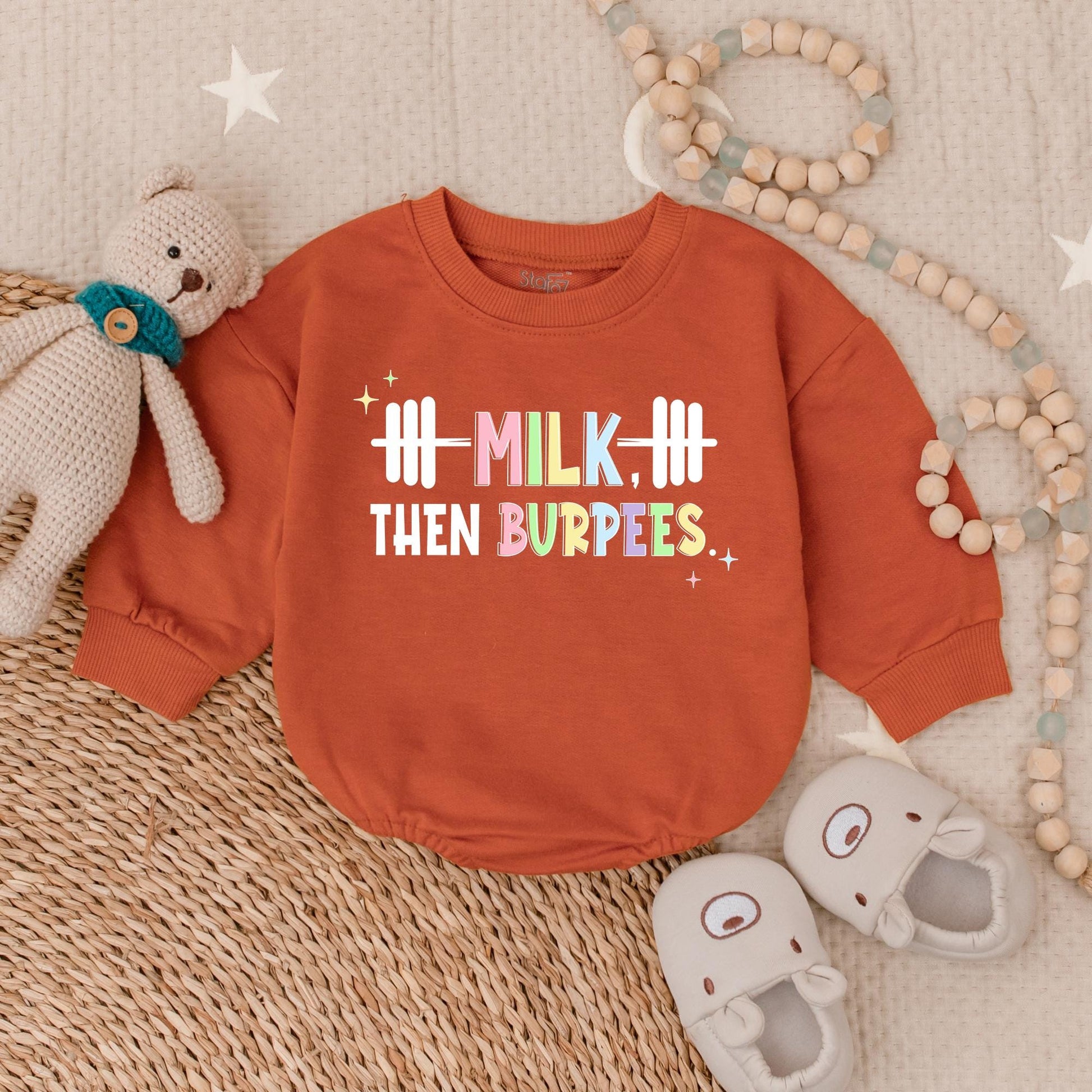 Milk Then Burpees Baby Romper Workout Outfit Newborn Gift Gym Clothes Sporty Infant Boy Girl Summer Romper Baby Shower Gift