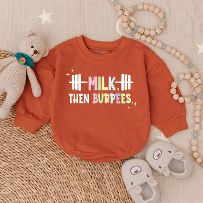Milk Then Burpees Baby Romper Workout Outfit Newborn Gift Gym Clothes Sporty Infant Boy Girl Summer Romper Baby Shower Gift