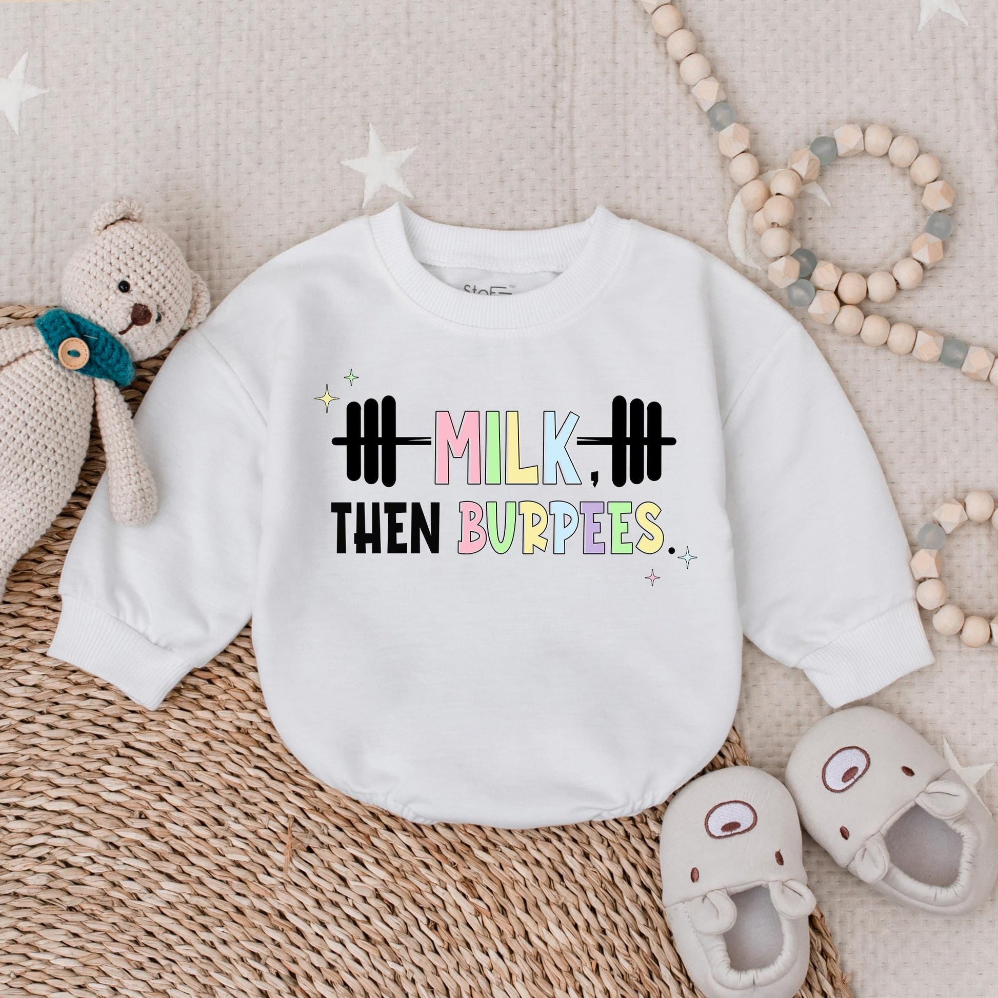 Milk Then Burpees Baby Romper Workout Outfit Newborn Gift Gym Clothes Sporty Infant Boy Girl Summer Romper Baby Shower Gift