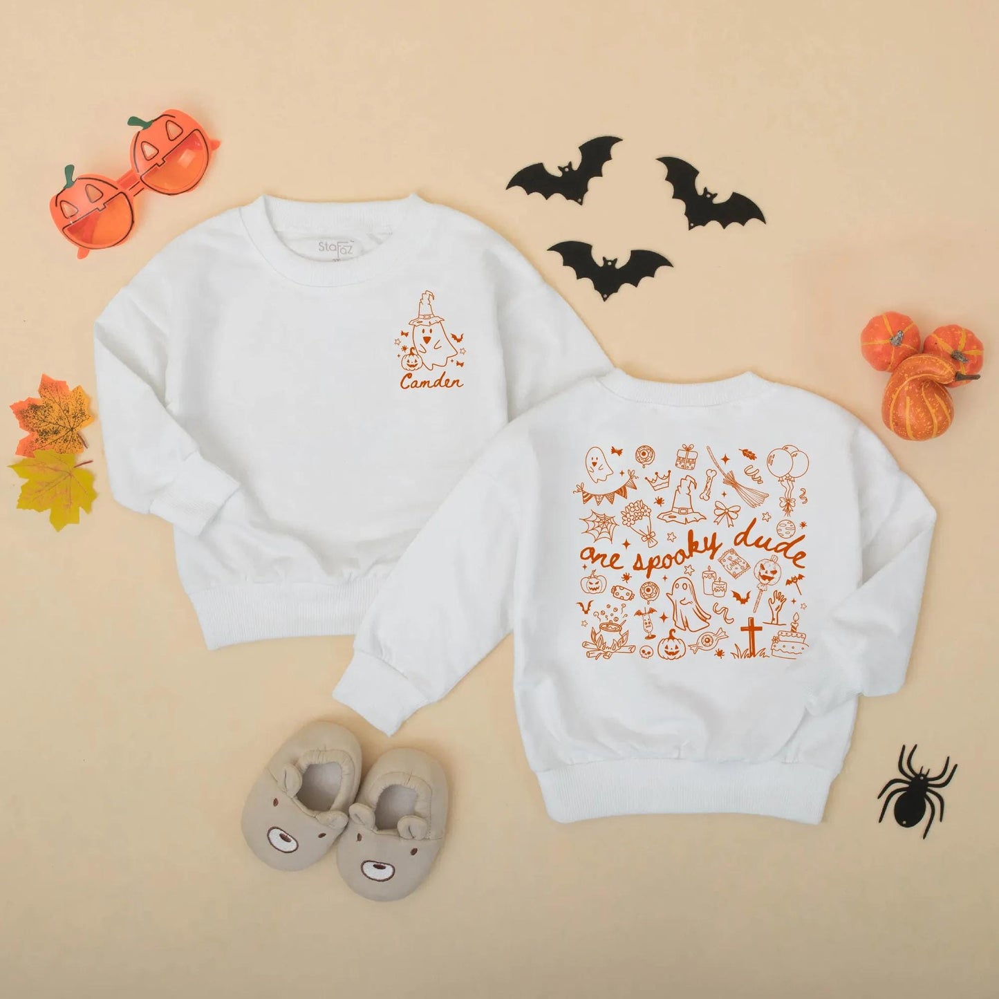 Personalized Spooky Dude Romper: Custom Halloween Baby Outfit with Ghost & Pumpkin Design, Birthday Bodysuit, First Halloween Gift, Fall Clothes 138