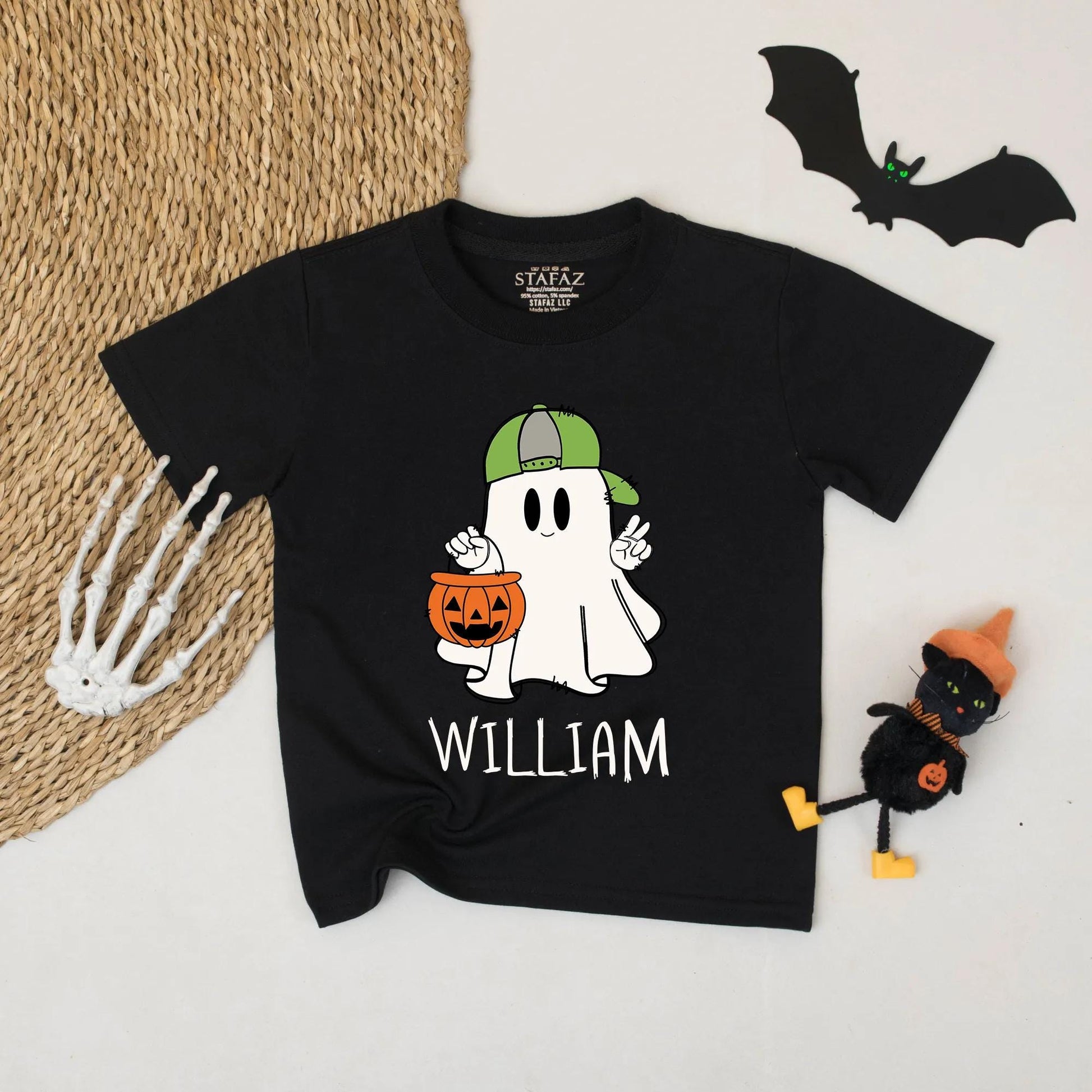 Cute Cartoon Ghost Halloween Shirt Personalized William Name Toddler Boy Fall Outfit Trick or Treat Gift