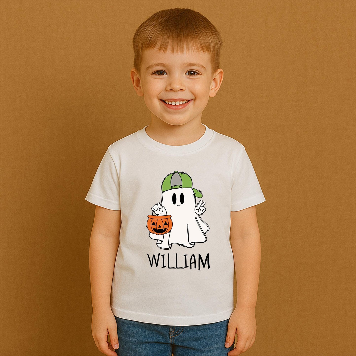 Cute Cartoon Ghost Halloween Shirt Personalized William Name Toddler Boy Fall Outfit Trick or Treat Gift