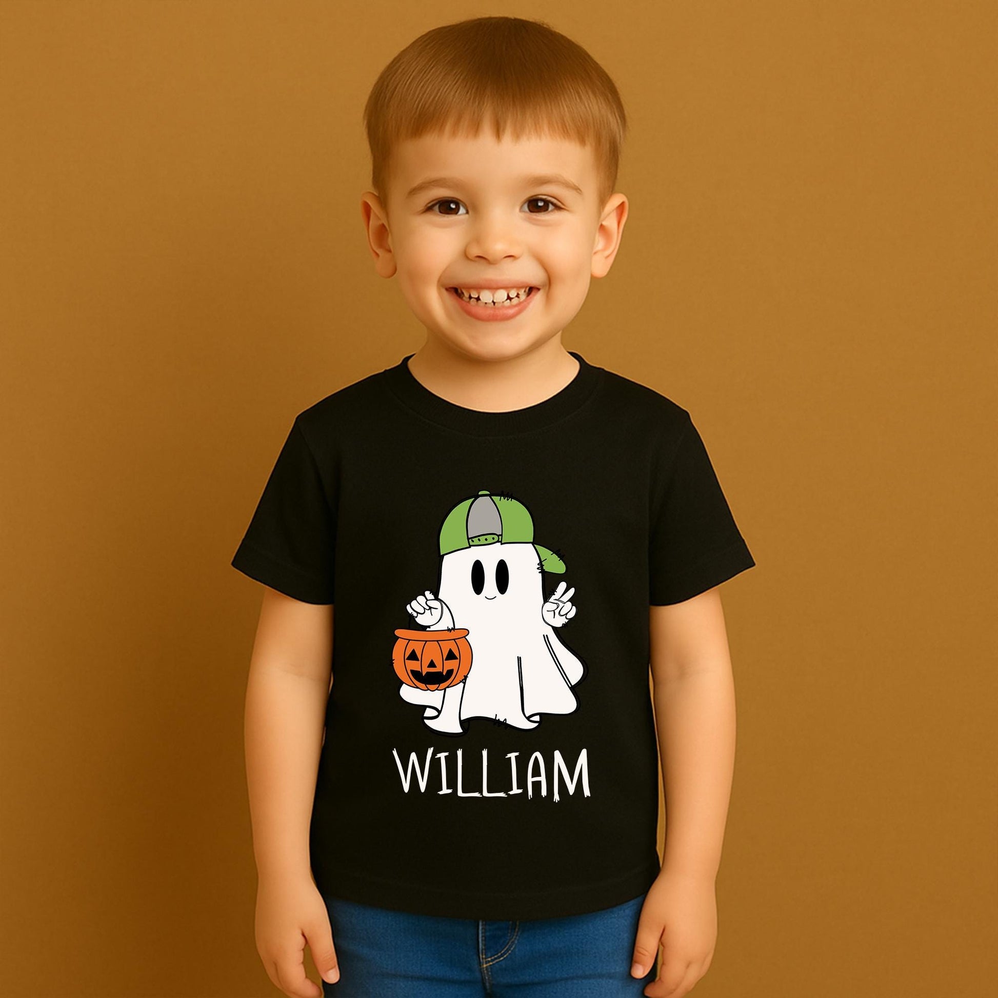 Cute Cartoon Ghost Halloween Shirt Personalized William Name Toddler Boy Fall Outfit Trick or Treat Gift