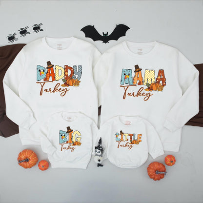 Matching Family Turkey Sweatshirt, Colorful Patchwork Thanksgiving Outfits, Funny Fall Shirt Set, Little Turkey Romper, Autumn Vibes Gifts (139 chars)