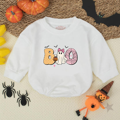 Cute Boo Ghost Toddler Sweatshirt, Halloween Kids Tee, Playful Cartoon Shirt with Bats & Stars, Girly Halloween Outfit, Soft Cotton Fall Shirt 139