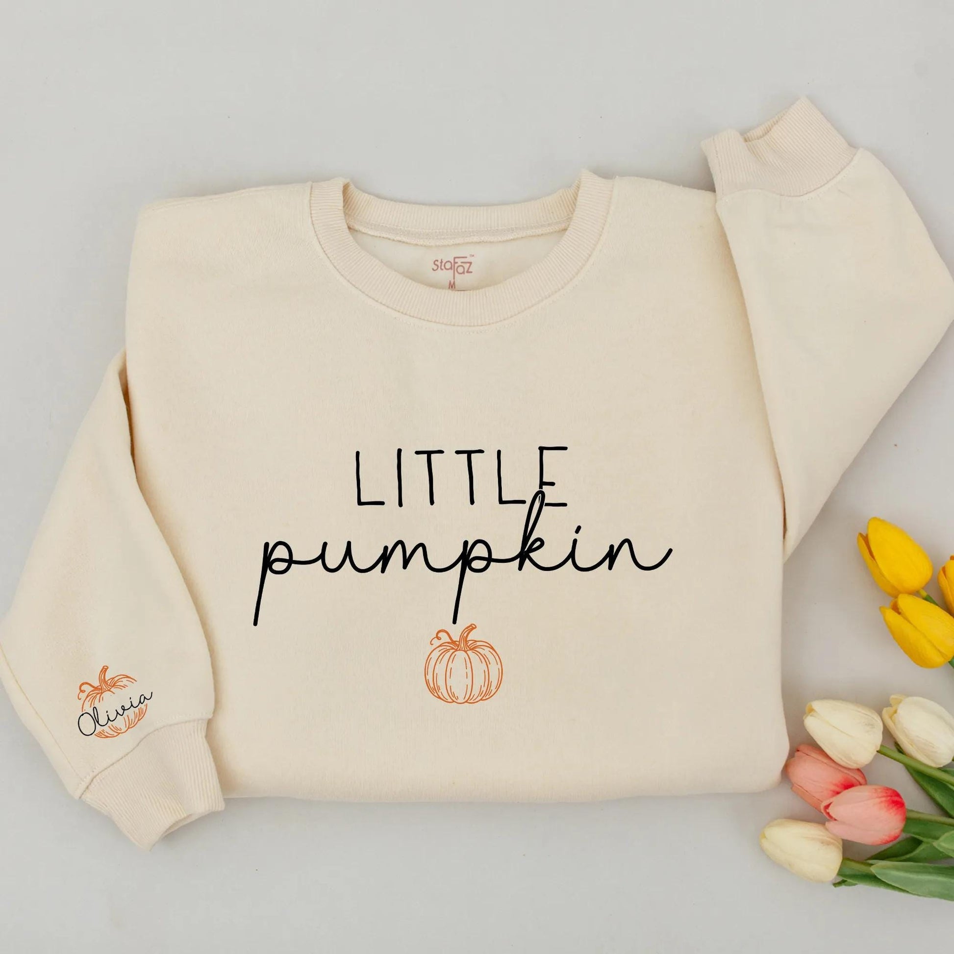 Personalized Little Pumpkin Baby Romper Cute Fall Bodysuit Custom Name Sleeve Design Natural Thanksgiving Matching Outfit Style