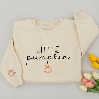 Personalized Little Pumpkin Baby Romper Cute Fall Bodysuit Custom Name Sleeve Design Natural Thanksgiving Matching Outfit Style