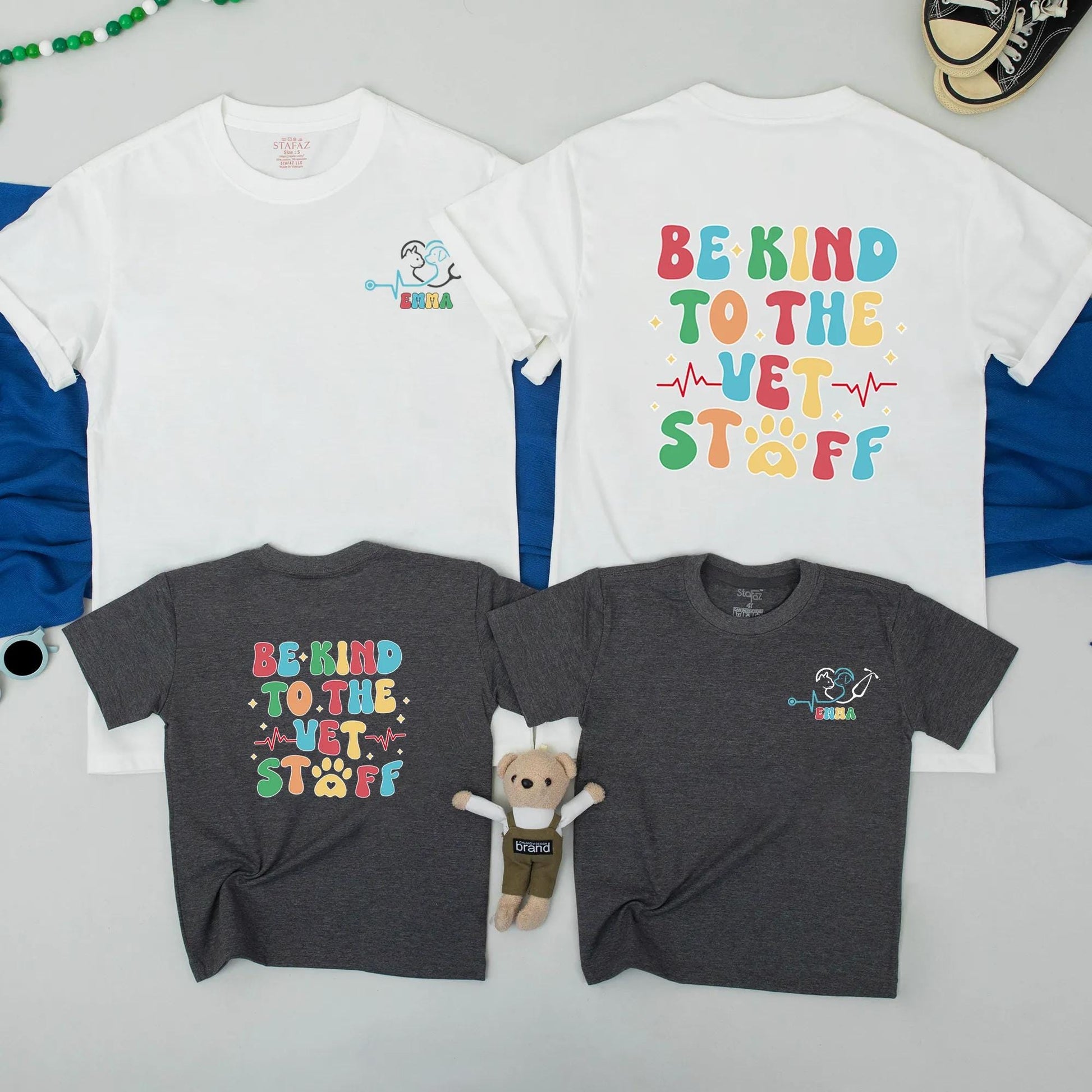 Personalized Vet Tech Paw Print Sweatshirt Matching Set, Be Kind Vet Staff Baby Bodysuit, Custom Name Vet Apparel, Colorful Vet Student Outfit Gift