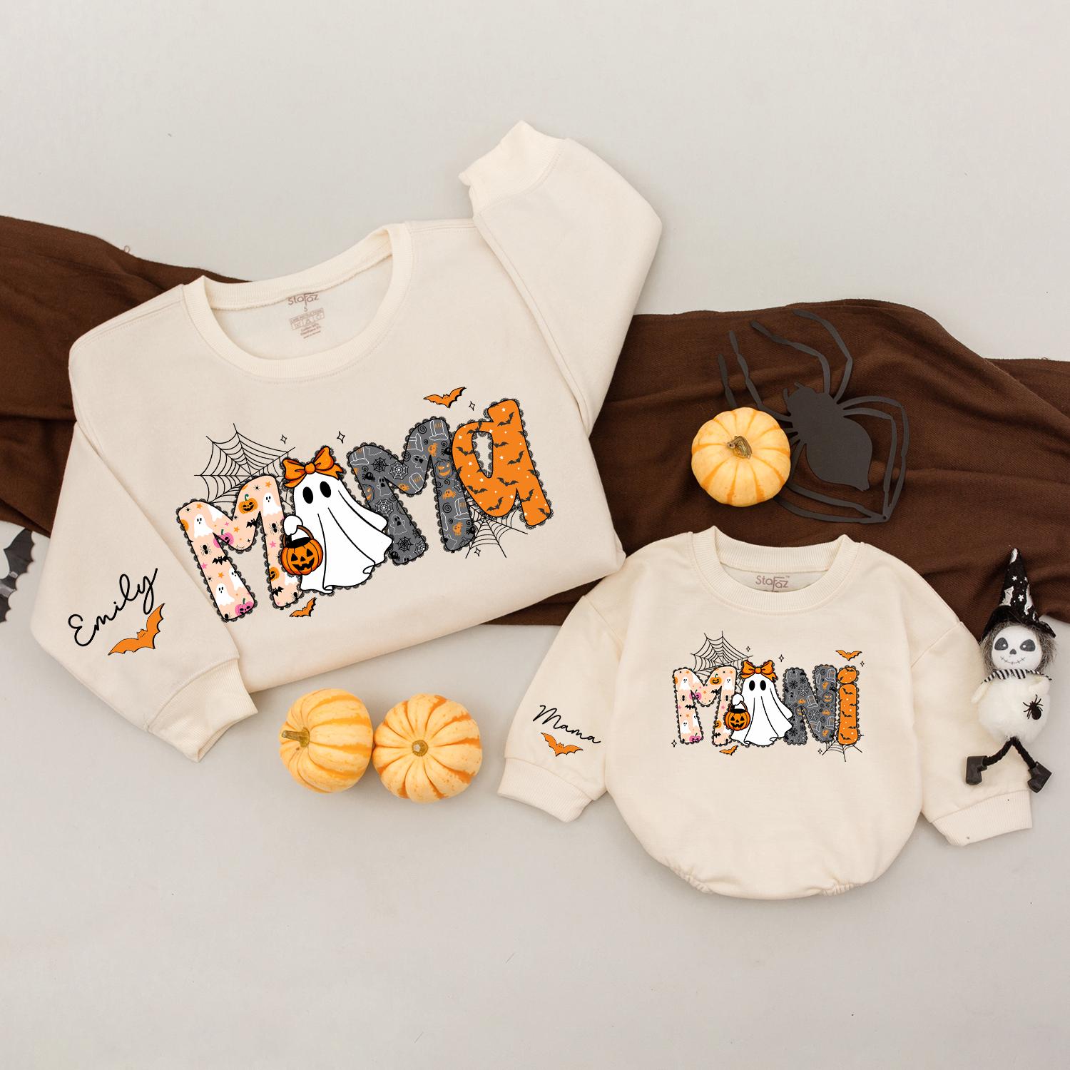 Matching Mama Mini Halloween Sweatshirts, Spooky Ghost & Bats Design, Mommy and Me, Retro Fall Family Shirts